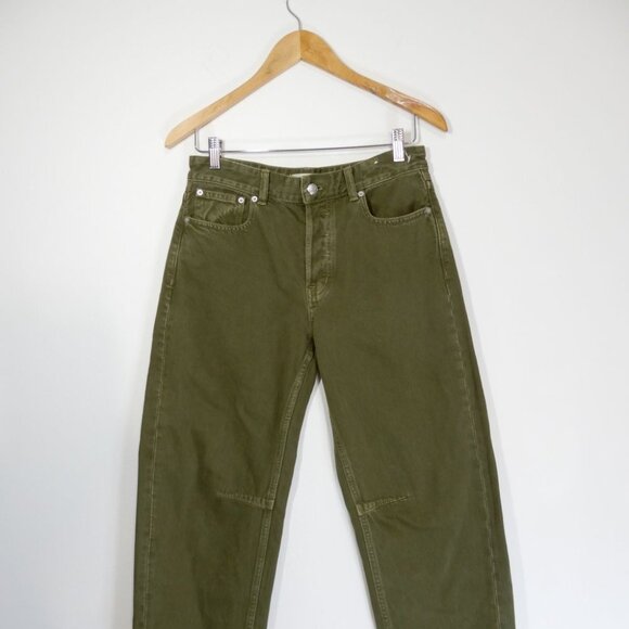Madewell Darted Barrel Leg JEANS Size 25 Kale Green Denim Raw Hem NEW $148 - Picture 6 of 13
